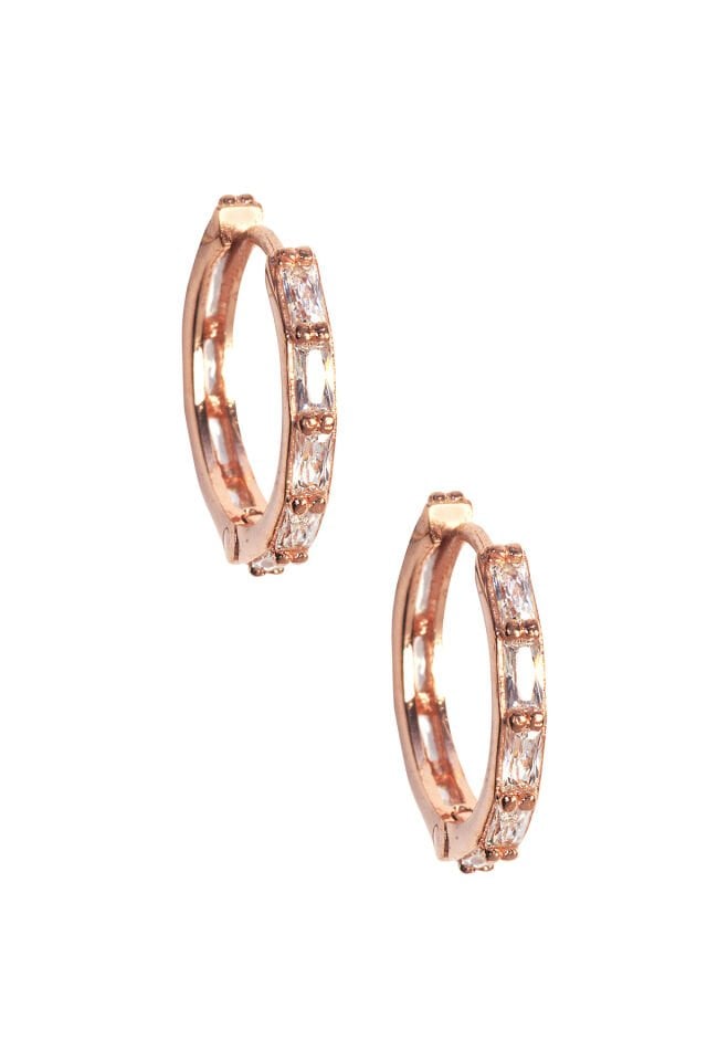 Baget Taşlı Halka Küpe - Rose