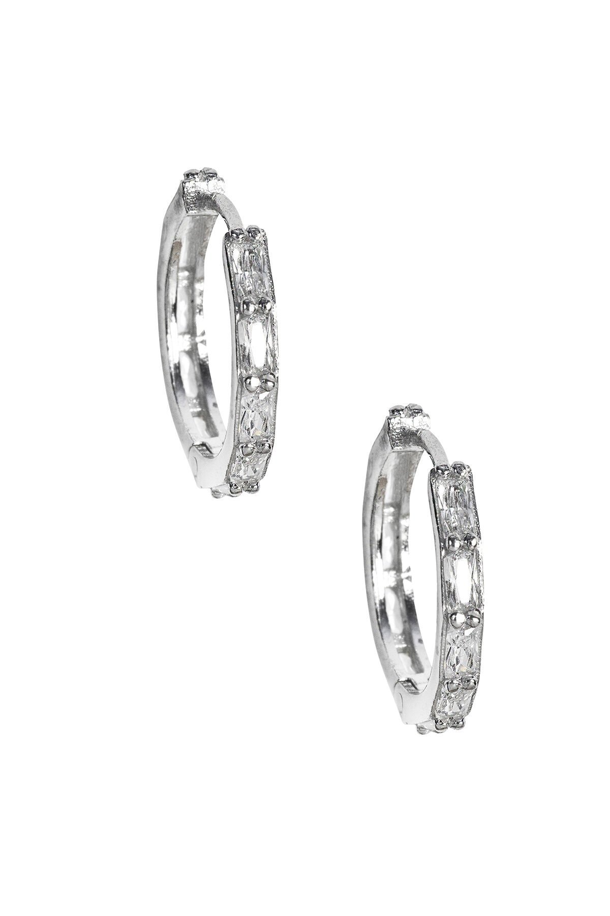 Baget Taşlı Halka Küpe - Gümüş Rengi