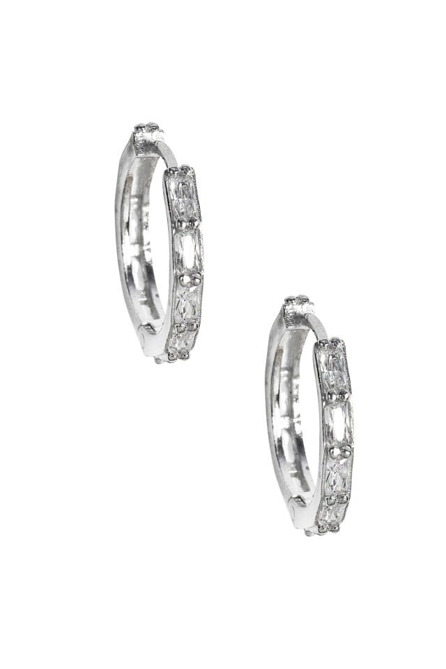 Baget Taşlı Halka Küpe - Gümüş Rengi