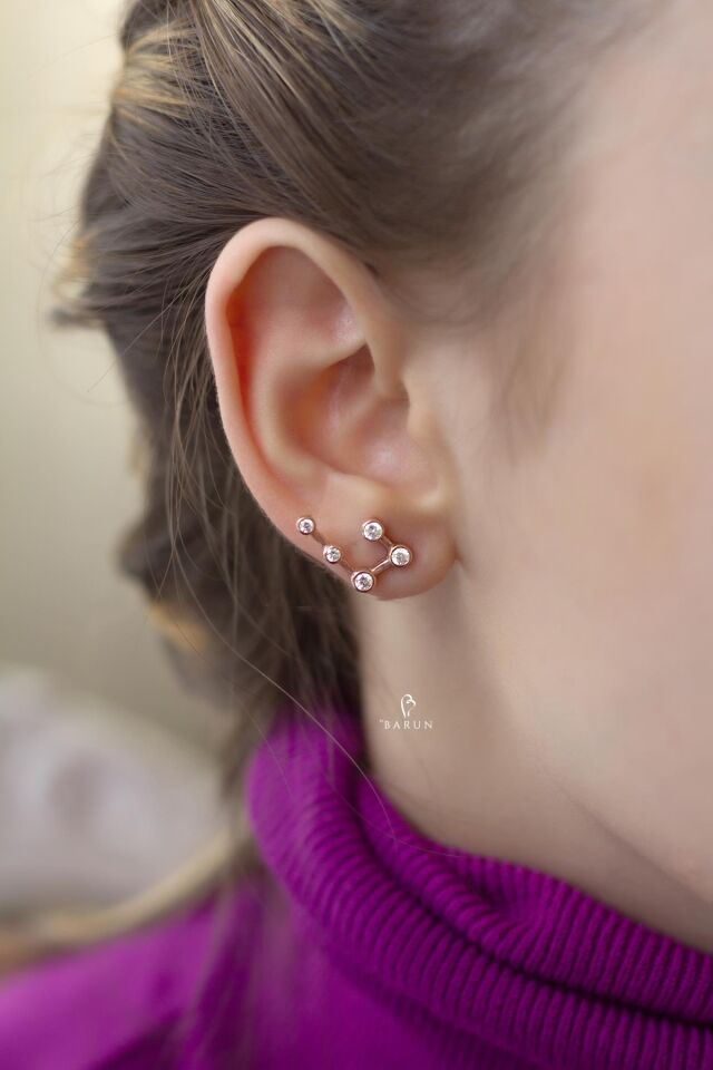 Beş Taş Beyaz 925 Ayar Tasarım Küpe-Rose