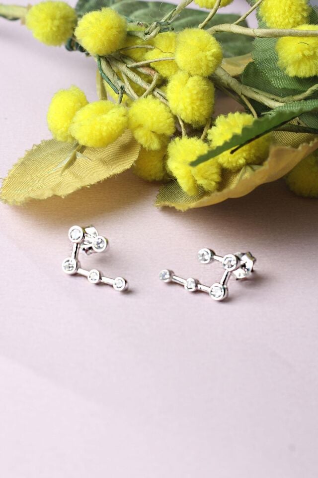 Beş Taş Beyaz 925 Ayar Tasarım Küpe-Rose