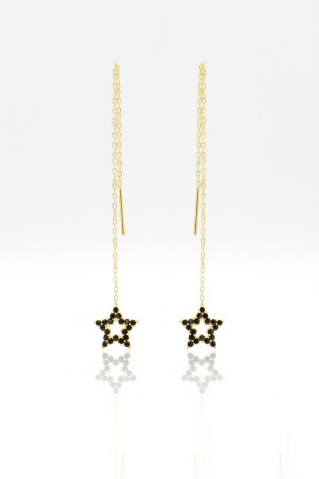 Siyah Yıldız  Sallantılı Zincir Küpe - Rose