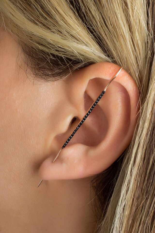 Tekli  Baston Siyah Zirkonlu  Küpe - Rose