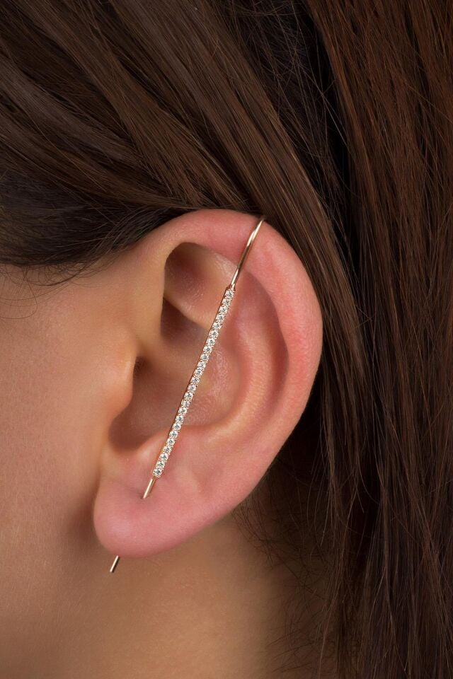 Tekli  Baston Beyaz Zirkonlu  Küpe - Rose