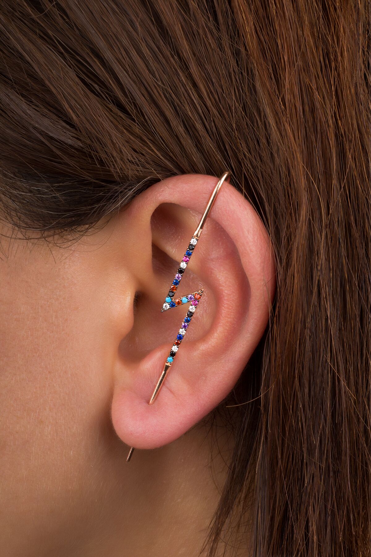 Tekli Renkli Şimşek  Yıldırım Baston Küpe - Rose