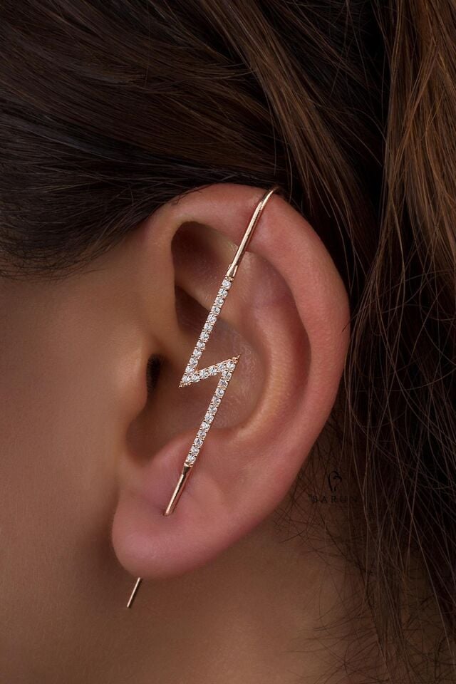 Tekli  Beyaz  Şimşek Yıldırım Baston Küpe - Rose