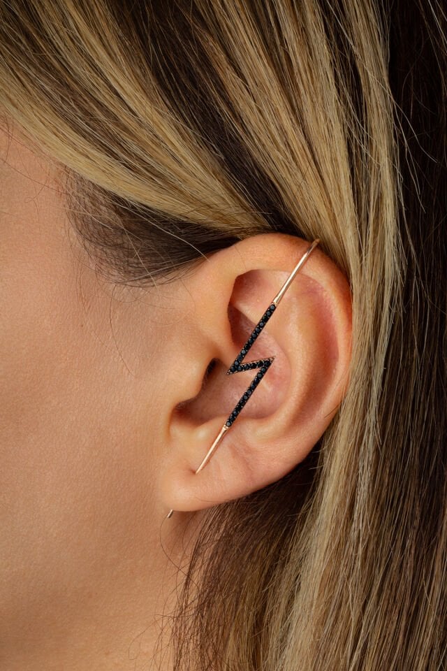 Tekli  Siyah Şimşek Yıldırım Baston Küpe - Rose