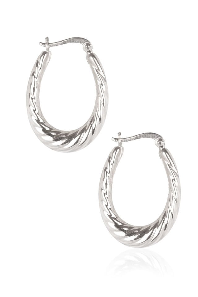 Oval Burma Küpe - Gümüş Rengi