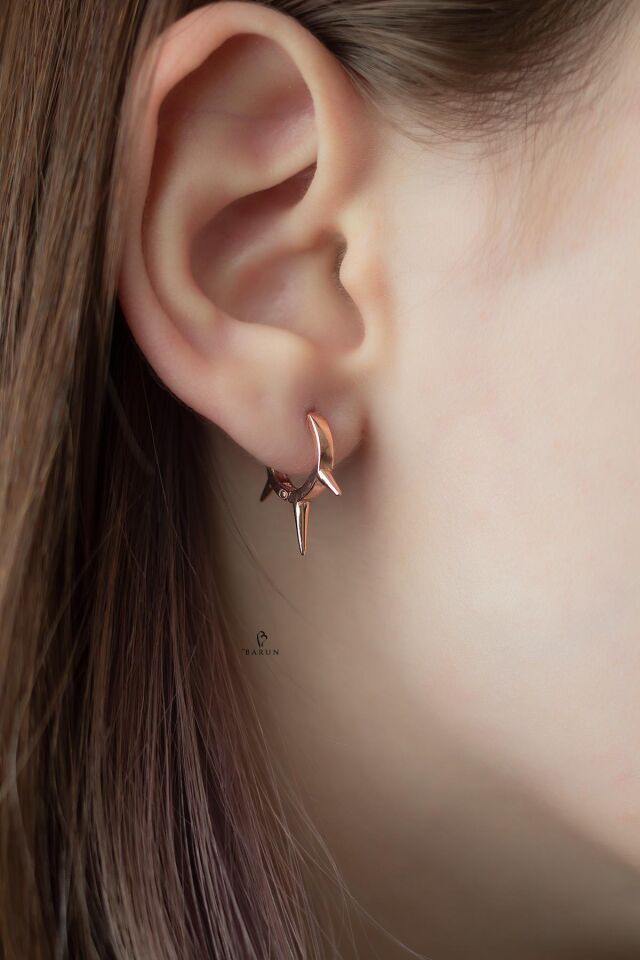 Çivili Spike 925 Ayar Halka Gümüş Küpe-Rose