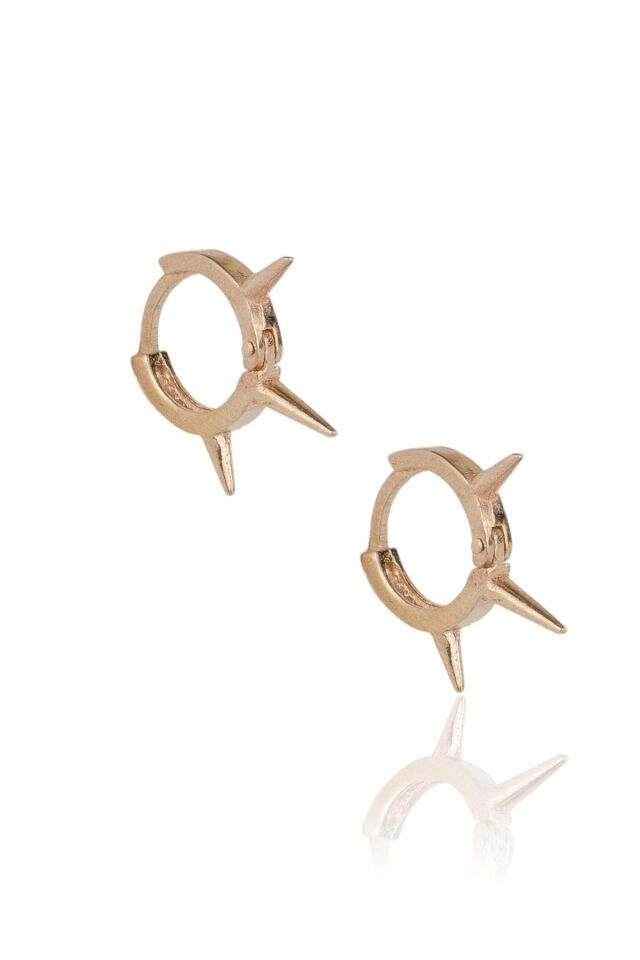 Çivili Spike 925 Ayar Halka Gümüş Küpe-Rose