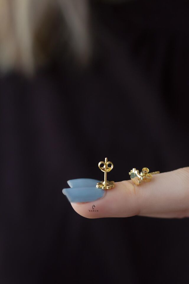 4 Yaprak Yonca Model 925 Ayar Sarı Mini Gümüş Küpe