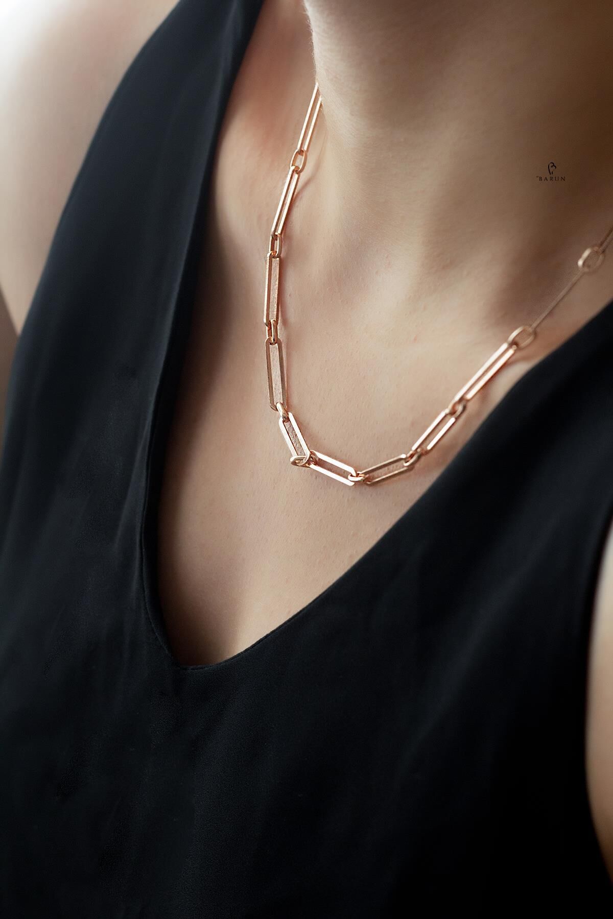 Kalın Geçme Zincir 925 Ayar Gümüş Gerdanlık Kolye Rose