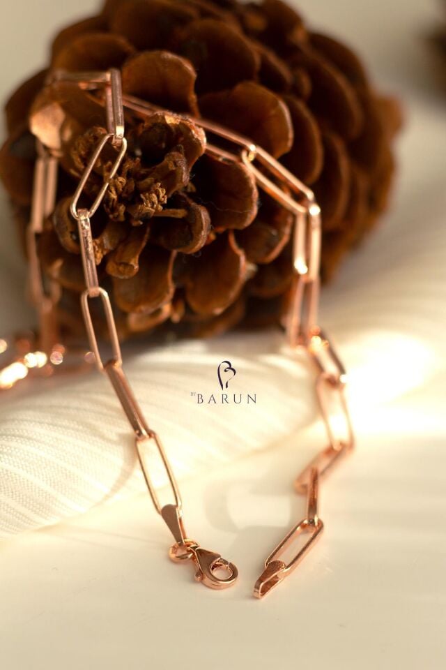 Kalın Geçme Zincir 925 Ayar Gümüş Gerdanlık Kolye Rose