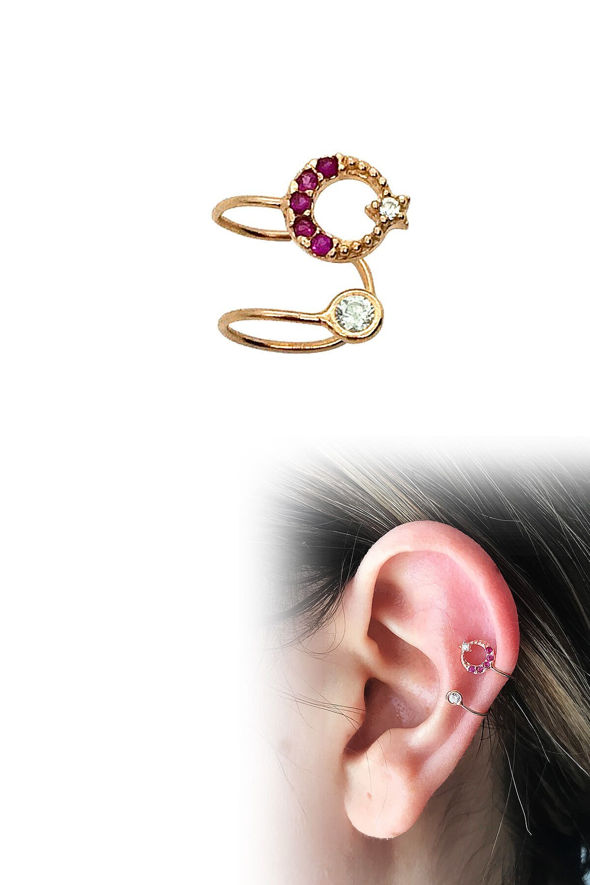 Türk Bayrağı Kıkırdak Küpe - Rose