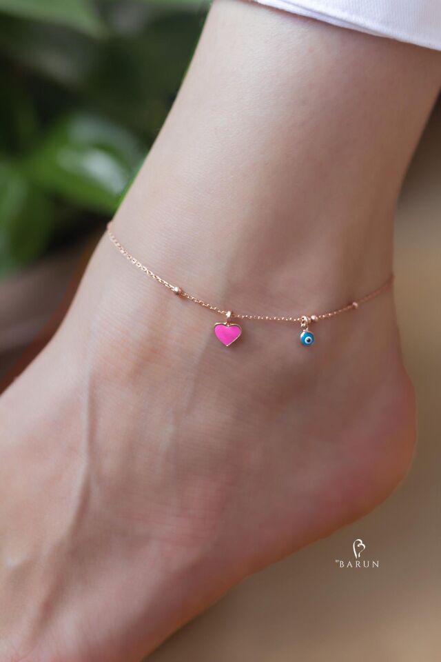 Kalp Model Neon Renk Mine 925 Ayar Gümüş Halhal