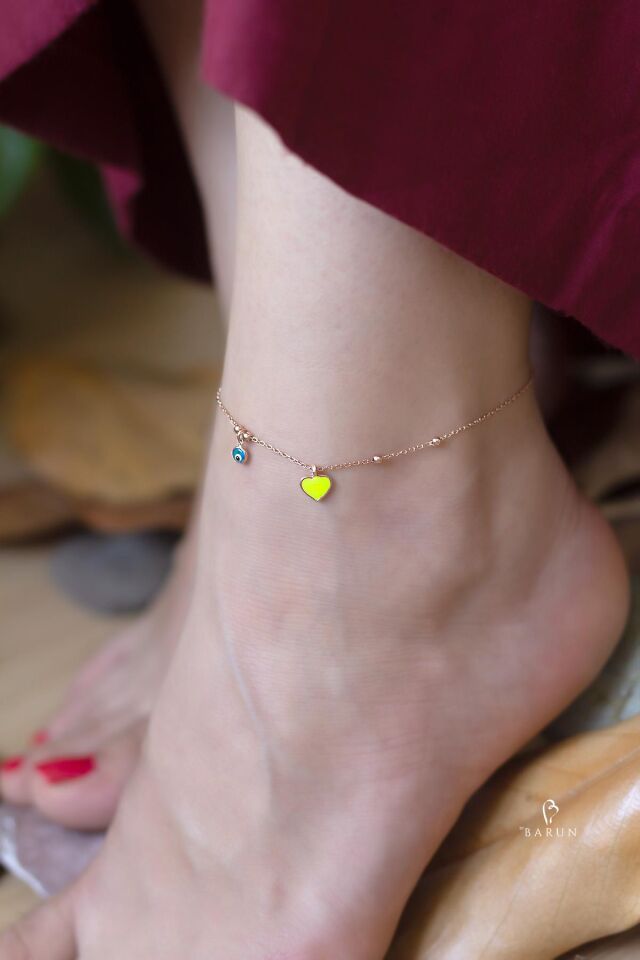 Kalp Model Neon Renk Mine 925 Ayar Gümüş Halhal