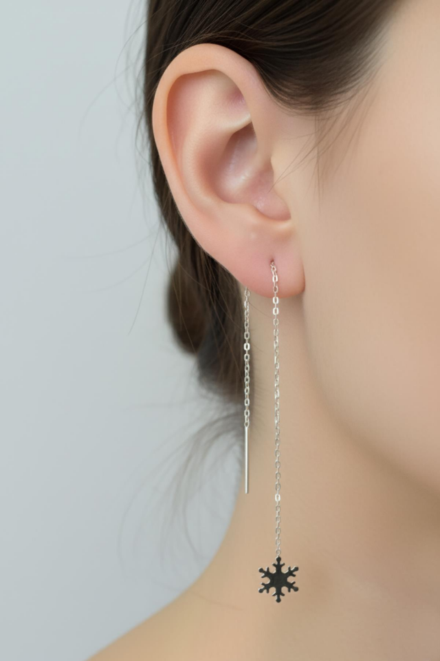 Zincirli Kar Tanesi Küpe - Rose