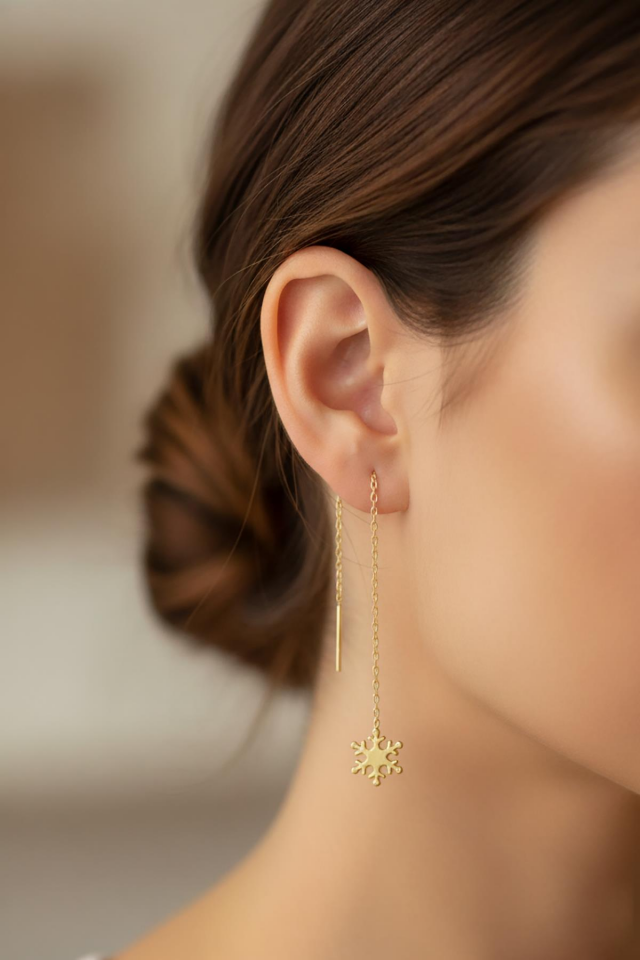 Zincirli Kar Tanesi Küpe - Rose