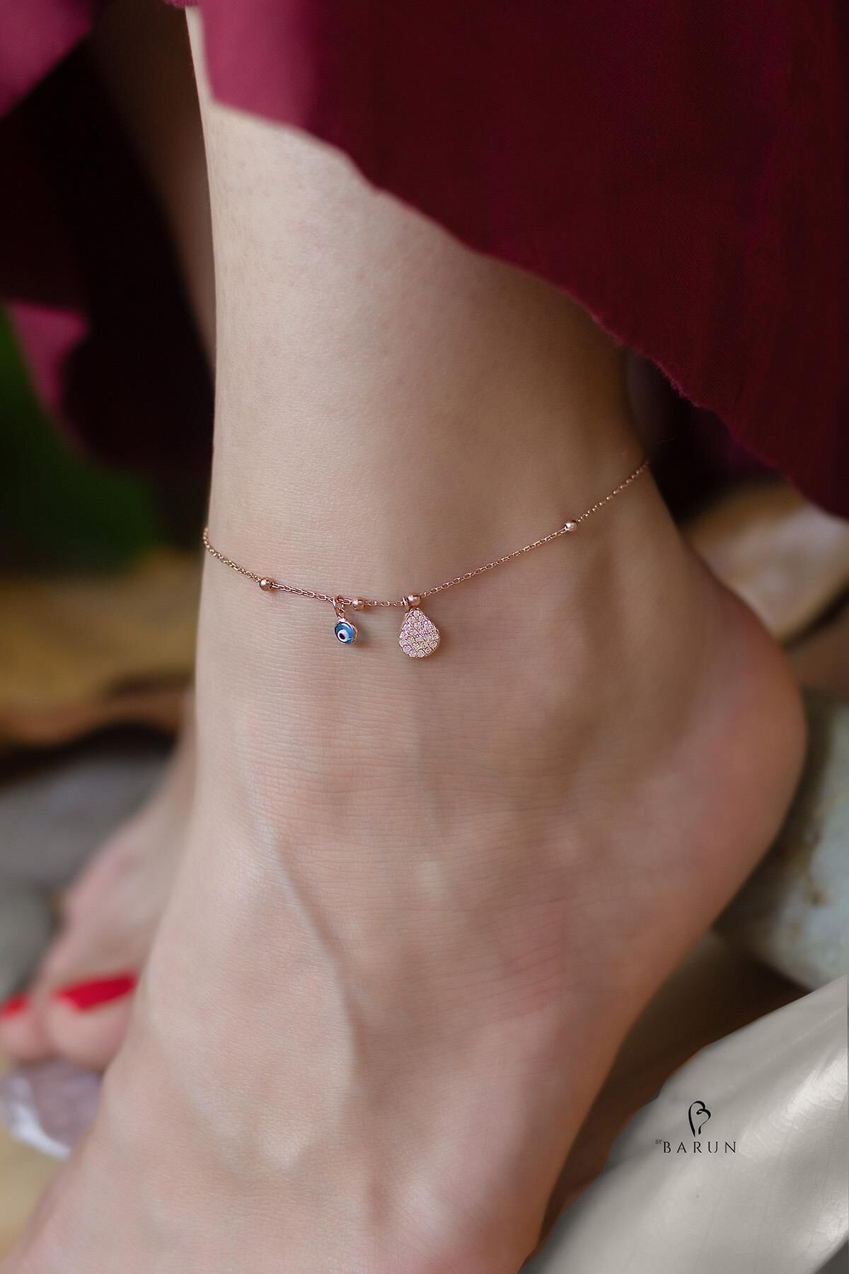 Damla Model Beyaz Taşlı 925 Ayar Gümüş Halhal