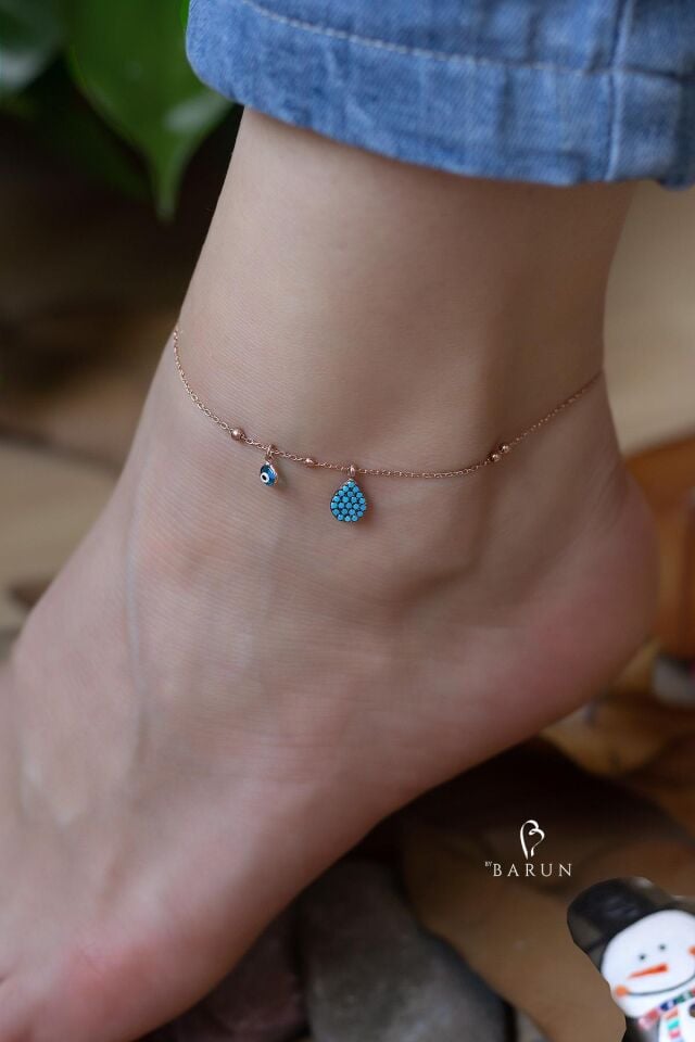 Damla Model Beyaz Taşlı 925 Ayar Gümüş Halhal