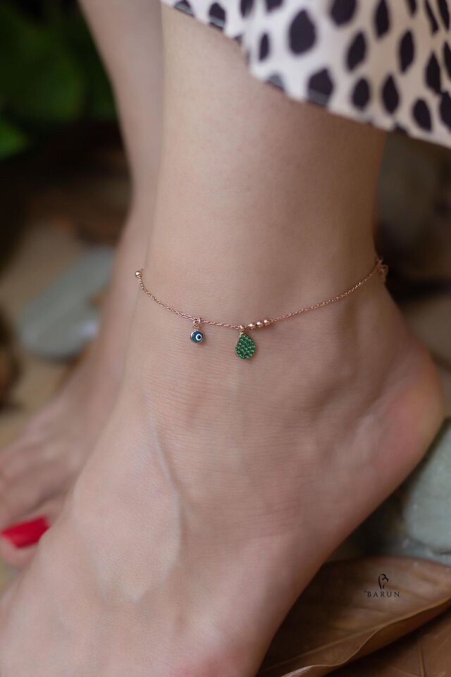 Damla Model Beyaz Taşlı 925 Ayar Gümüş Halhal