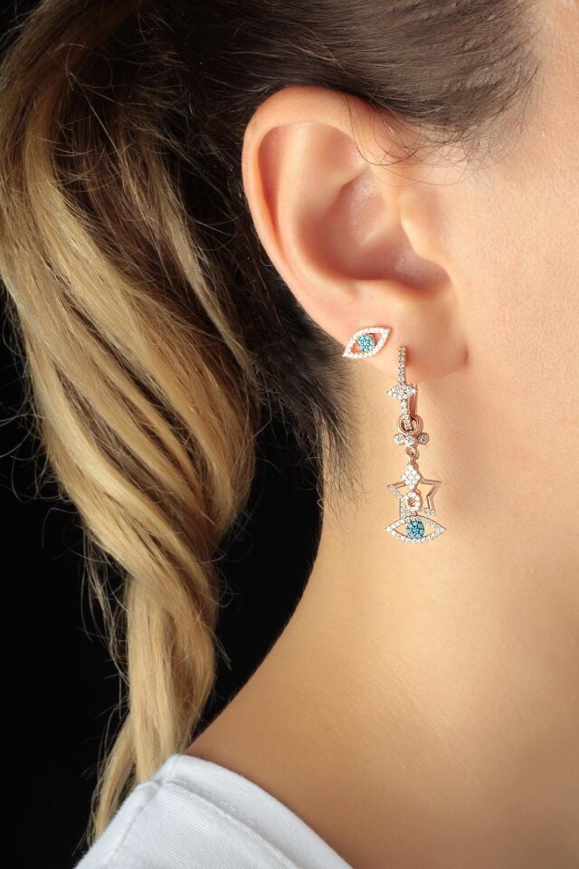 Tek Kulaklı Gözlü Şans Küpe - Rose