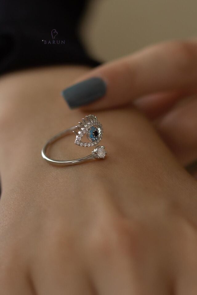 Nazar Göz Ayarlanabilir 925 Ayar Gümüş Yüzük