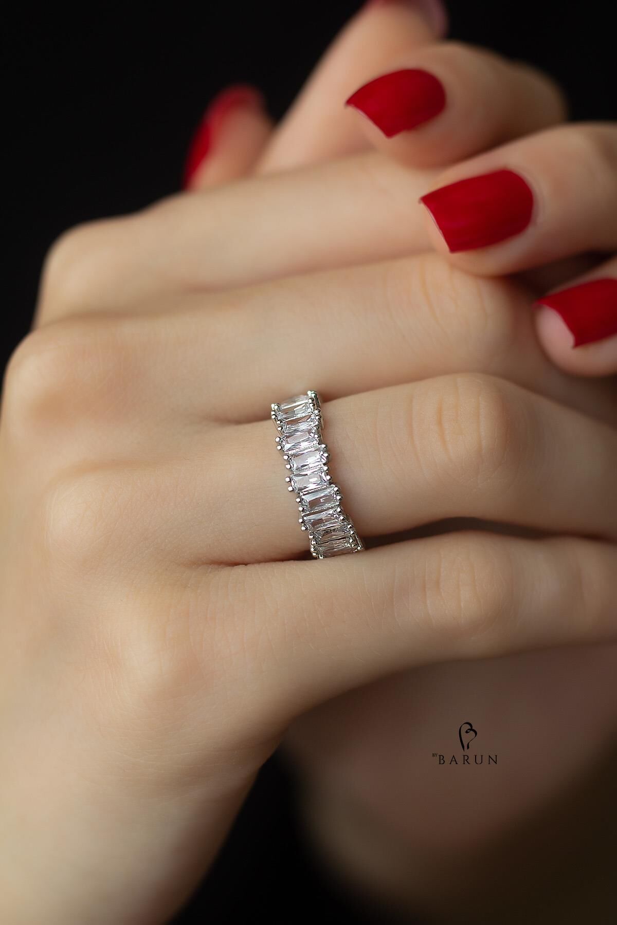 Tamtur Baget Taşlı Pırlanta Görünümlü Alyans 925 Ayar Gümüş Yüzük YZ-0046