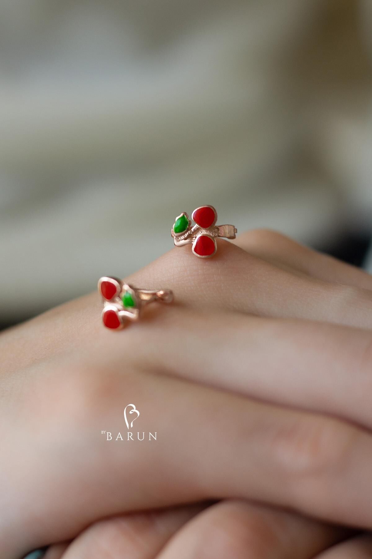 Kiraz Model Çocuk Küpesi Mineli 925 Ayar Gümüş