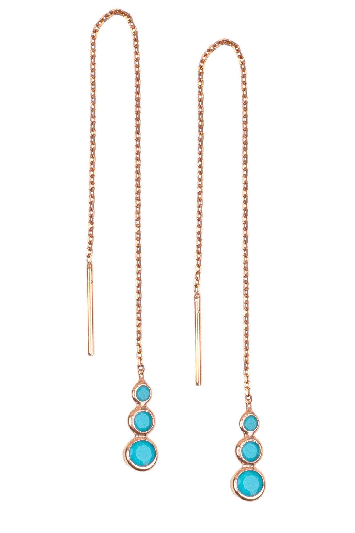 Üç Taşlı Firuze Küpe - Rose