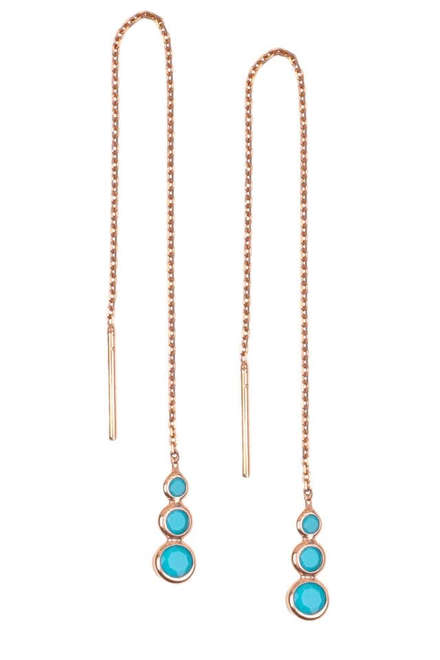 Üç Taşlı Firuze Küpe - Rose