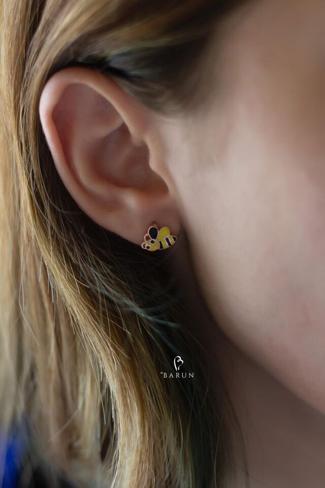 Arılı halka Model Çocuk Küpesi Mineli 925 Ayar Gümüş