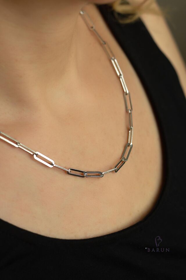 Kalın Geçme Zincir 925 Ayar Gümüş Gerdanlık Kolye