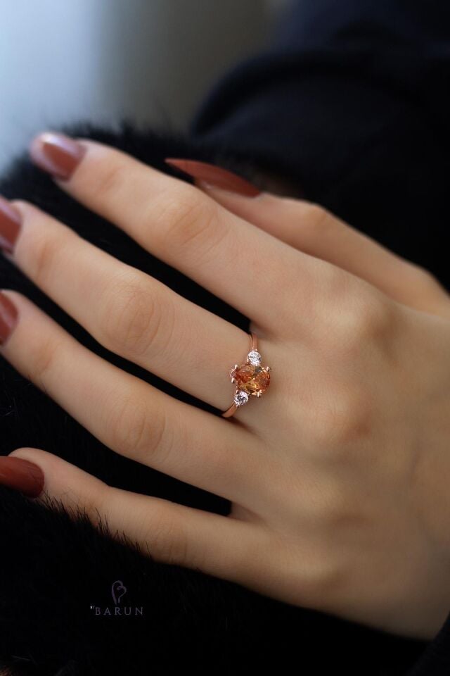 Damla Model Sarı Sitrin Rengi Beyaz Taşlı 925 Ayar Ayarlanabilir Gümüş Yüzük