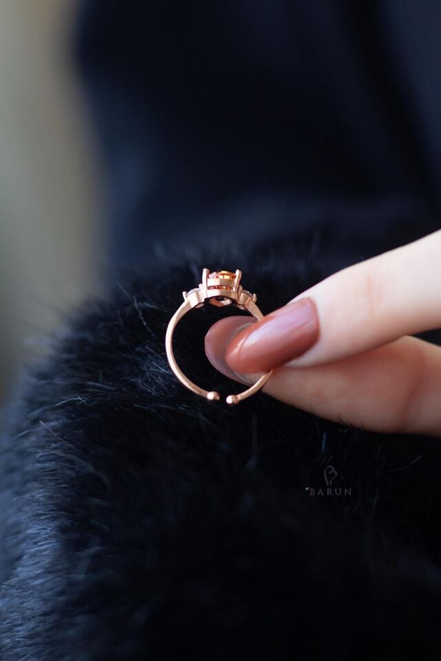 Damla Model Sarı Sitrin Rengi Beyaz Taşlı 925 Ayar Ayarlanabilir Gümüş Yüzük