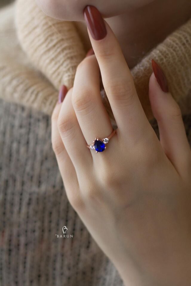 Damla Model Sarı Sitrin Rengi Beyaz Taşlı 925 Ayar Ayarlanabilir Gümüş Yüzük