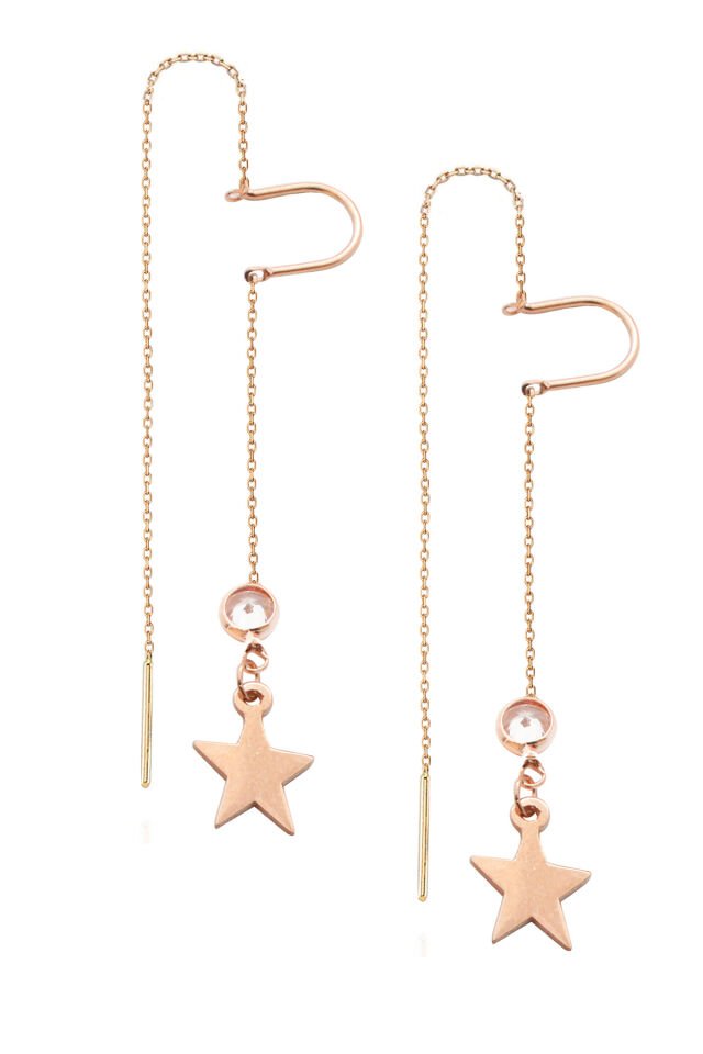 Gümüş  Mengeçli Yıldız Küpe - Rose