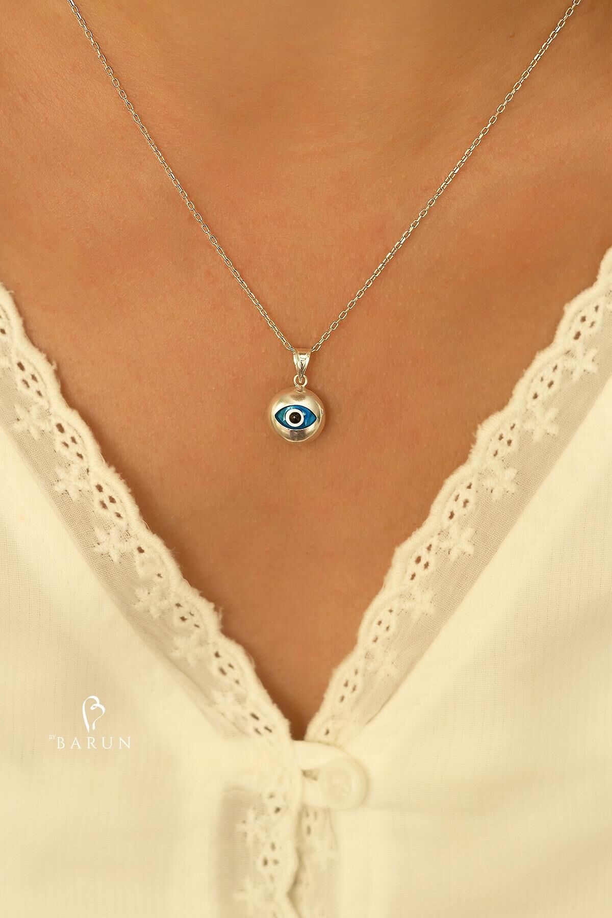 Yuvarlak Göz Nazar 925 Ayar Gümüş Rengi Gümüş Kolye