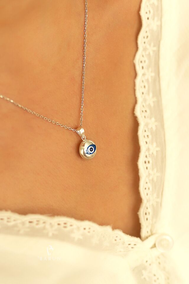 Yuvarlak Göz Nazar 925 Ayar Gümüş Rengi Gümüş Kolye