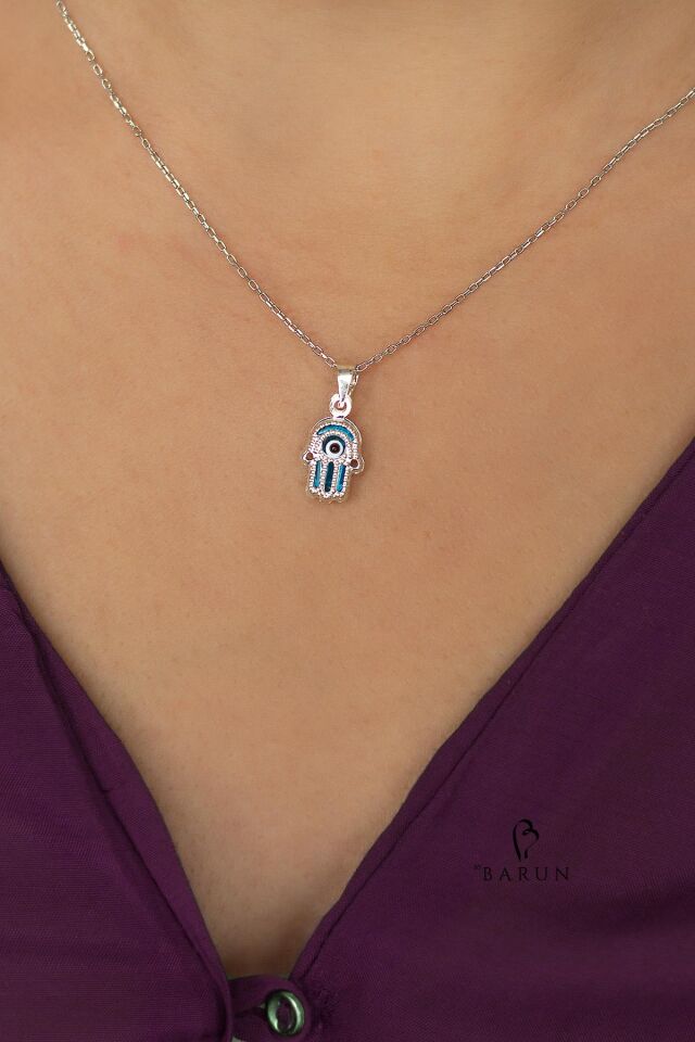 Fatma''nın  Eli (Hamse Eli) Model 925 Ayar Gümüş Rengi Gümüş Nazar Kolye