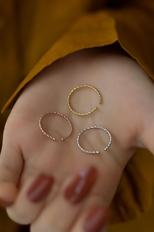 Üçlü Burgu Model Ayarlanabilir Kadın Yüzük Seti Silver Gold Rose 925 Ayar Gümüş