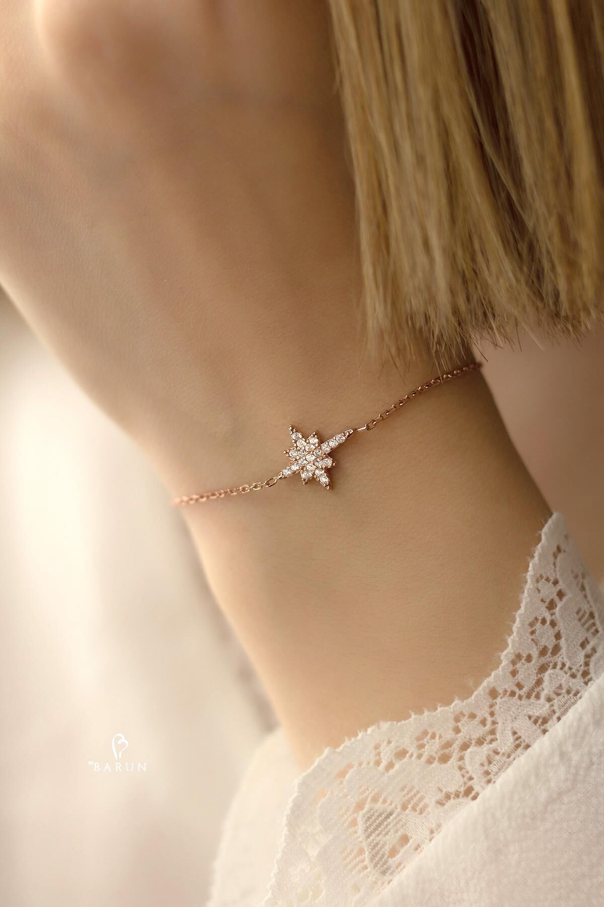 Kutup Yıldızı Gümüş Beyaz Taşlı 925 Ayar Bileklik