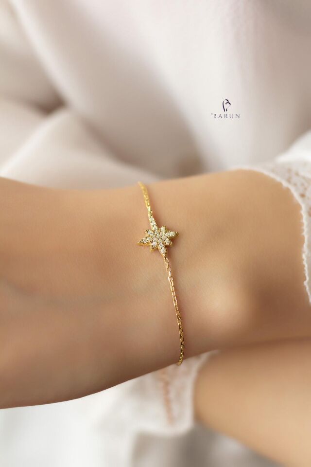 Kutup Yıldızı Gümüş Beyaz Taşlı 925 Ayar Bileklik