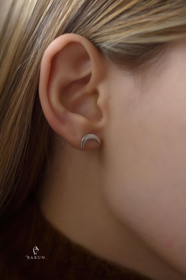 Mini Ay Yıldız Hilal Yarım Ay 925 Ayar Gümüş Küpe