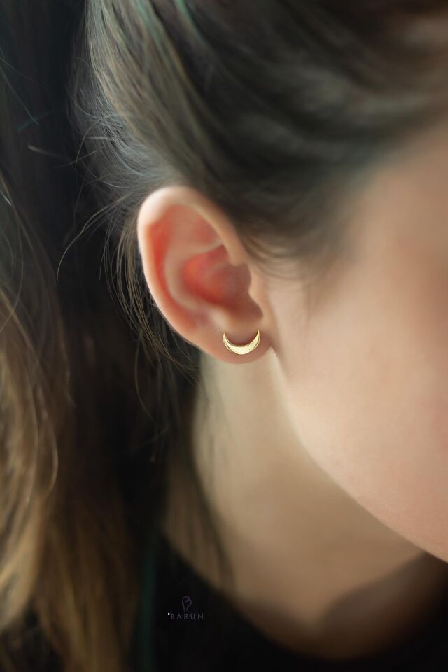 Mini Ay Yıldız Hilal Yarım Ay 925 Ayar Gümüş Küpe