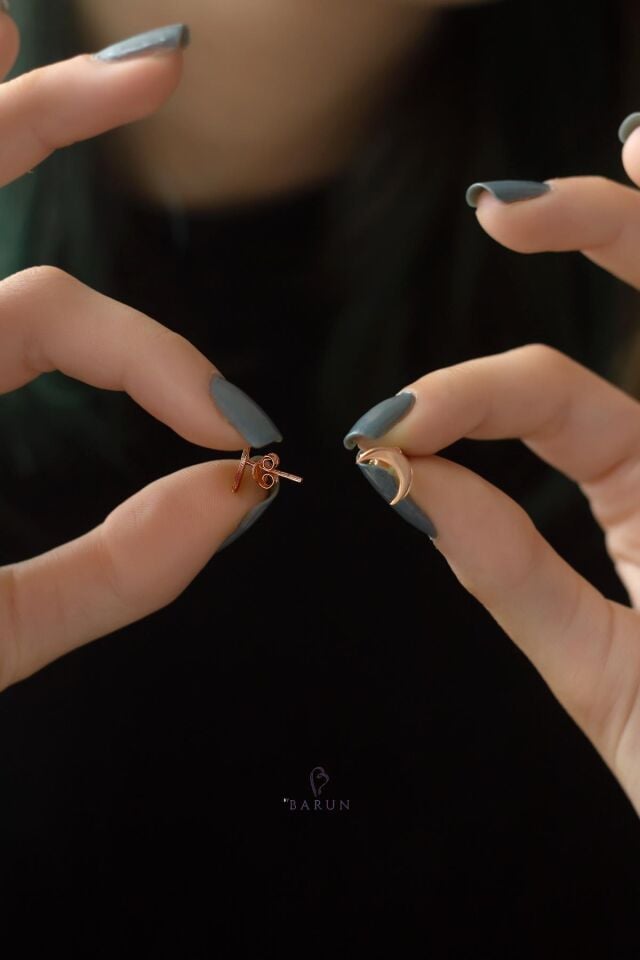 Mini Ay Yıldız Hilal Yarım Ay 925 Ayar Gümüş Küpe