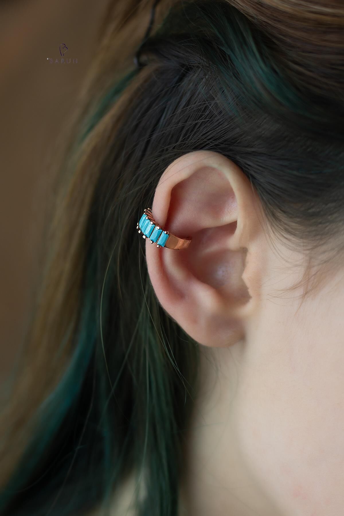 Baget Model Siyah Taşlı Yuvarlak 925 Ayar Kalın Kıkırdak Küpe-Earcuff