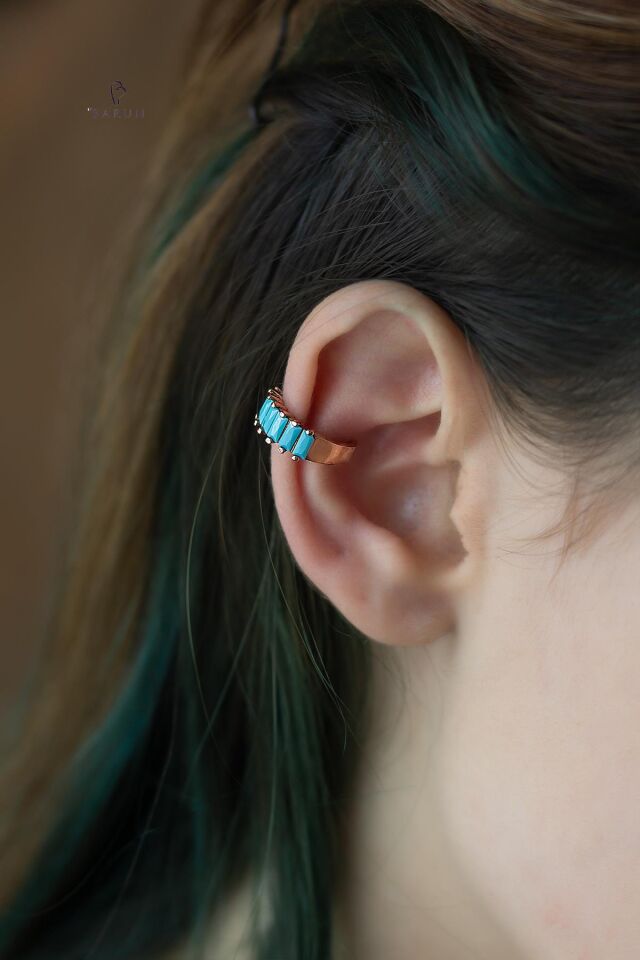 Baget Model Siyah Taşlı Yuvarlak 925 Ayar Kalın Kıkırdak Küpe-Earcuff