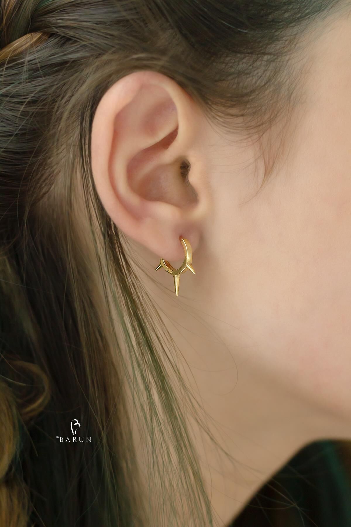 Çivili Spike Diken 925 Ayar Halka Gümüş Küpe