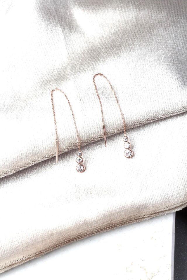 Üç Taşlı Küpe - Rose